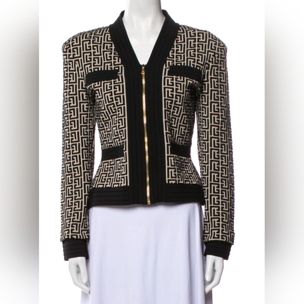 Balmain Black and Tan Geometric Blazer